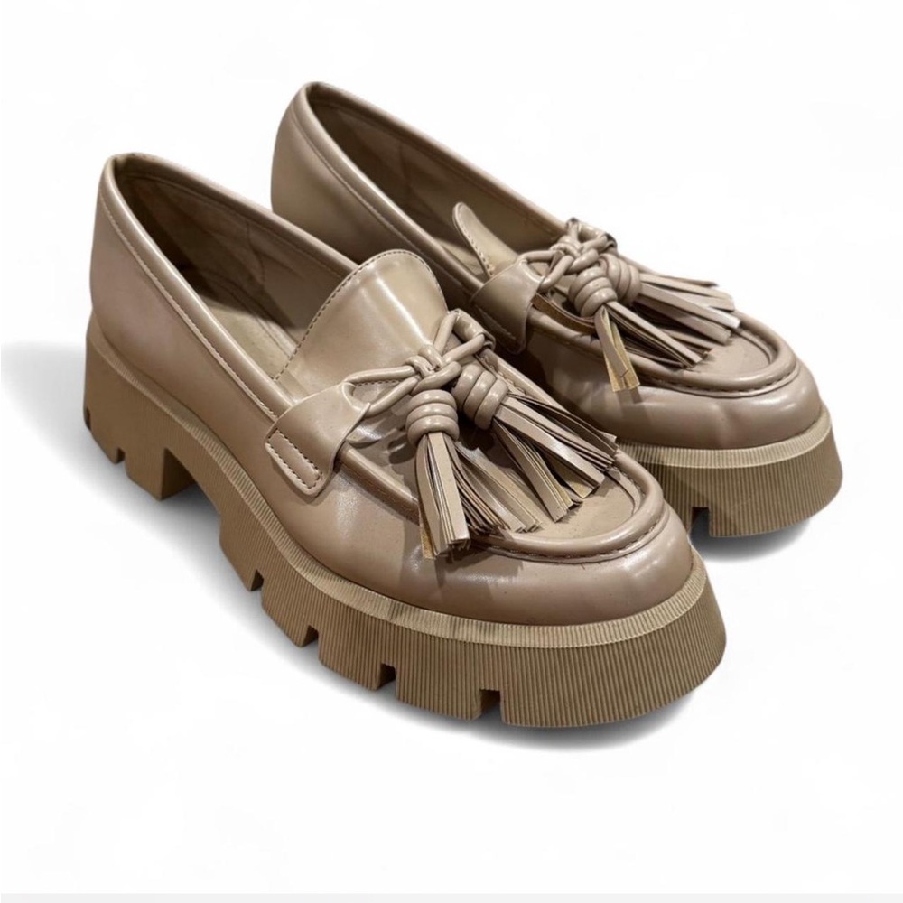 Zara Tan Chunky Loafers with Tassels